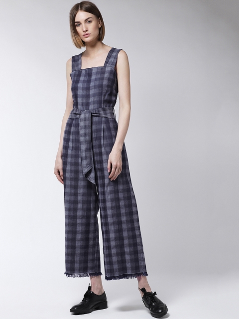 

MAGRE Women Blue & Grey Checked Basic Jumpsuit