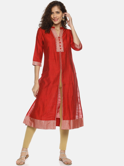 

La Bele Women Red & Gold-Coloured Yoke Design Straight Kurta