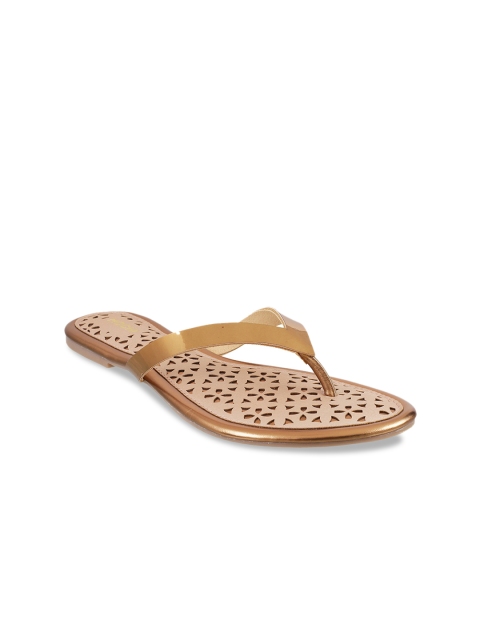 

Mochi Women Muted Gold-Toned Solid Open Toe Flats