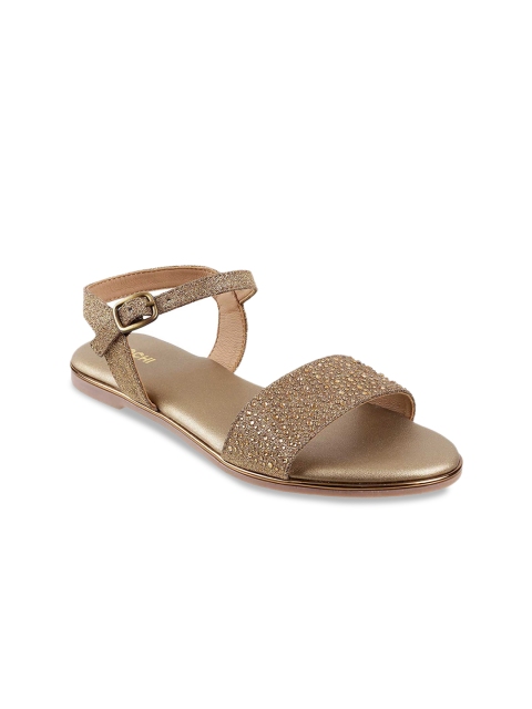 

Mochi Women Muted Gold-Toned & Beige Embellished Open Toe Flats