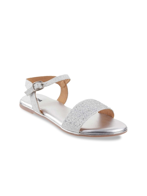 

Mochi Women Silver-Toned Embellished Open Toe Flats