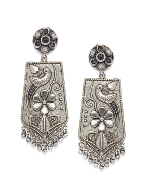 

GloBox By ZeroKaata Silver-Plated Oxidised Geometric Drop Earrings