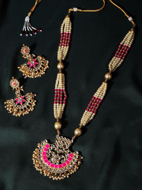 

GloBox By ZeroKaata Gold-Plated Pink Kundan Enamelled Handcrafted Jewellery Set
