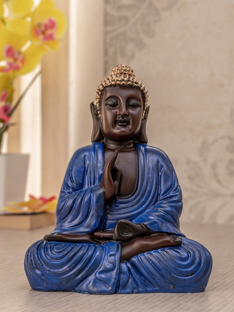 

TIED RIBBONS Blue & Brown Abhaya Mudra Home Decorative Buddha Showpiece