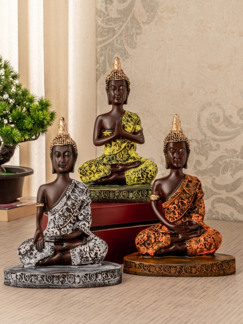 

TIED RIBBONS Set Of 3 Yellow & Blue Lord Buddha Showpieces