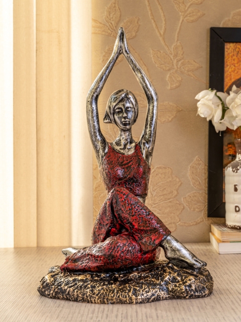 

TIED RIBBONS Grey & Red Yoga Lady Sculpture Showpiece