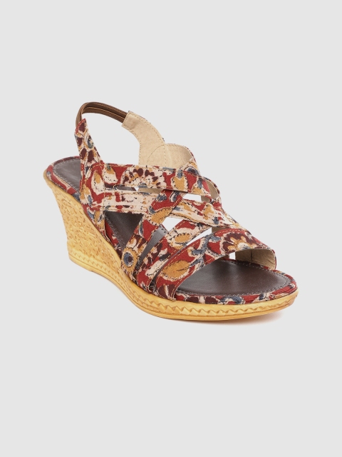

Ekta Women Rust Red & Beige Kalamakari Print Handcrafted Wedges