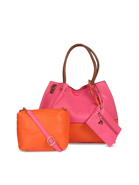 

red pout Pink & Orange Colourblocked Handheld Bag With Pouch