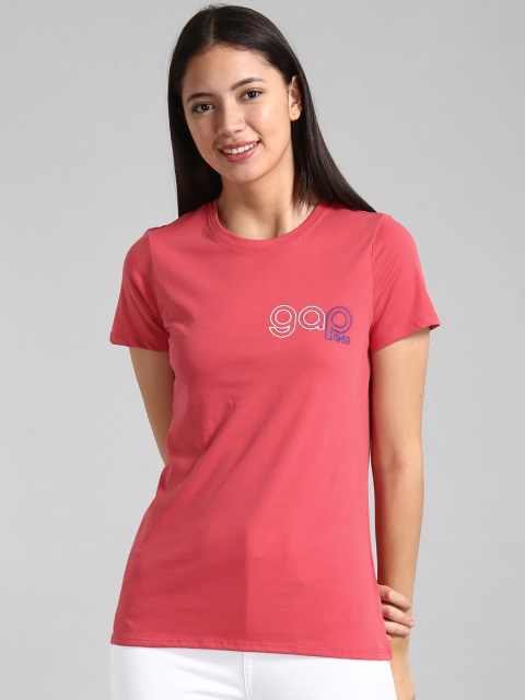 

GAP Women Red Embroidered Logo Crewneck T-Shirt