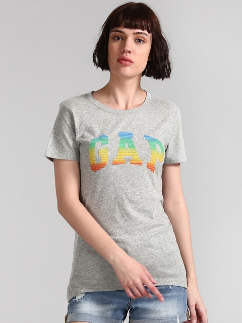 

GAP Women Grey Short Sleeve Ombre Logo T-Shirt