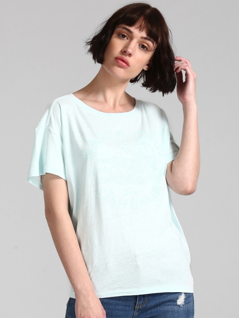 

GAP Women Blue Authentic Relaxed Graphic Crewneck T-Shirt