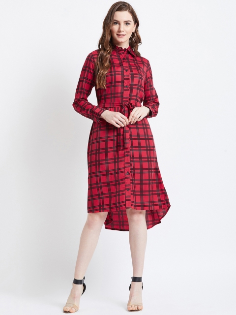 

AkaAyu Women Red & Black Checked Shirt Dress