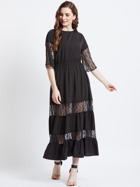 

AkaAyu Women Black Solid Fit and Flare Dress