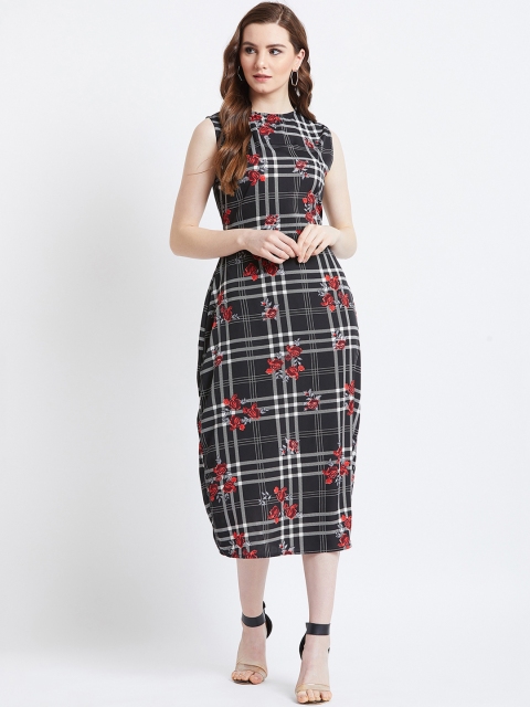 

AkaAyu Women Black & White Checked Fit and Flare Dress