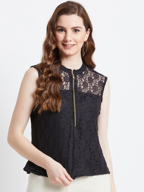 

AkaAyu Women Black Self Design A-Line Top