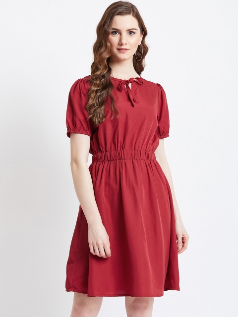 

AkaAyu Women Red Solid A-Line Dress