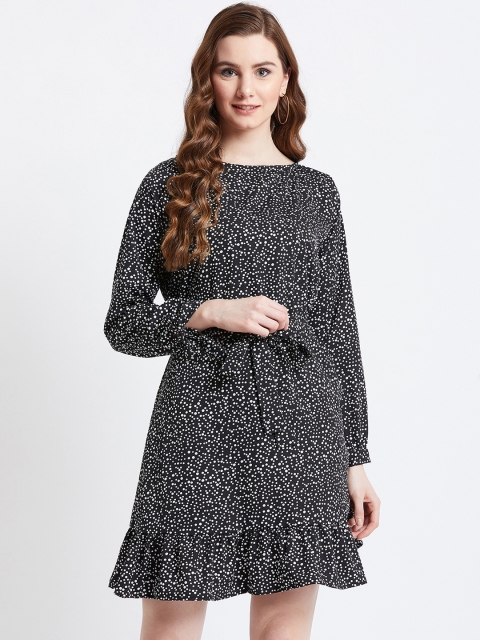 

AkaAyu Women Black Printed Fit and Flare Dress