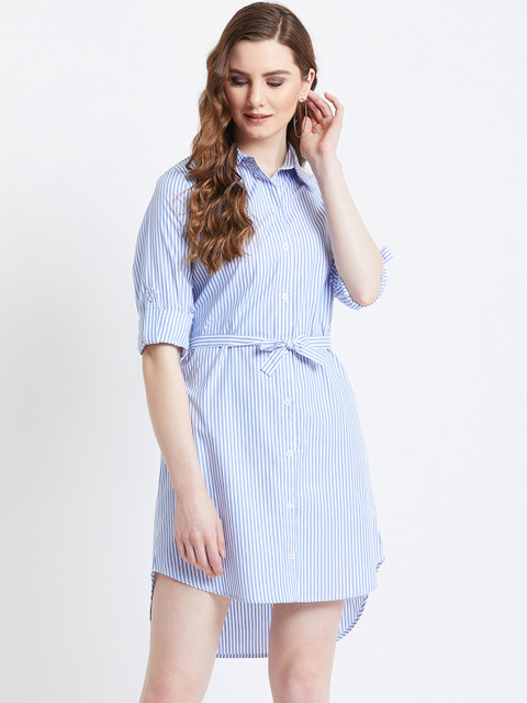 

AkaAyu Women Blue Striped Shirt Dress