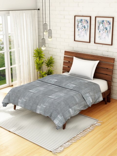 

SPACES Grey & Off-White Abstract AC Room 235 GSM Single Bed Dohar