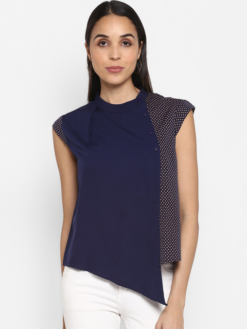 

TRENDY DIVVA Women Navy Blue Printed High-Low Top