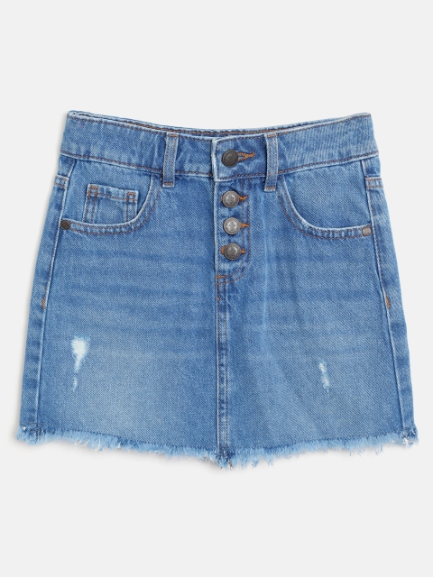 

Marks & Spencer Girls Blue Solid A-Line Distressed Denim Skirt