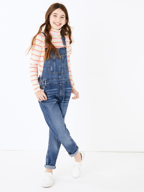 

Marks & Spencer Girls Blue Solid Denim Dungarees