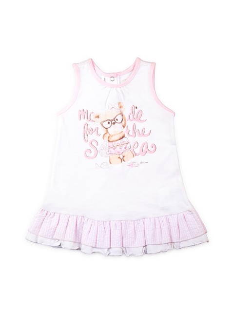 

Chicco Girls White & Pink Printed A-Line Dress with Ruffles