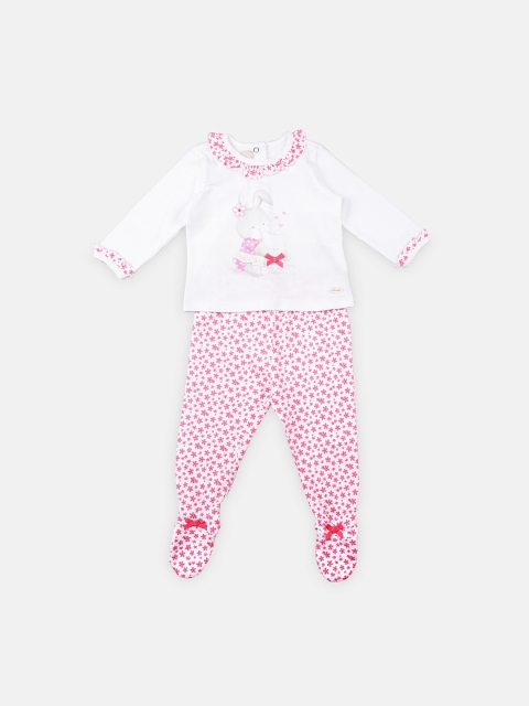 

Chicco Girls White & Pink Printed Top with Leggings