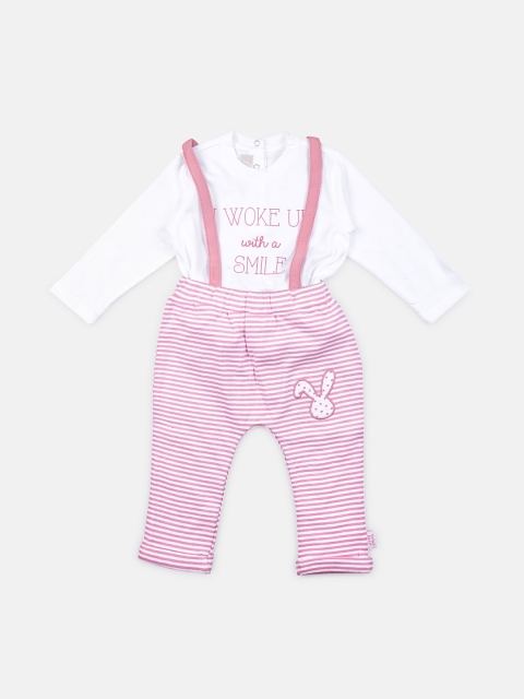 

Chicco Unisex Kids White & Pink Printed T-shirt with Trousers
