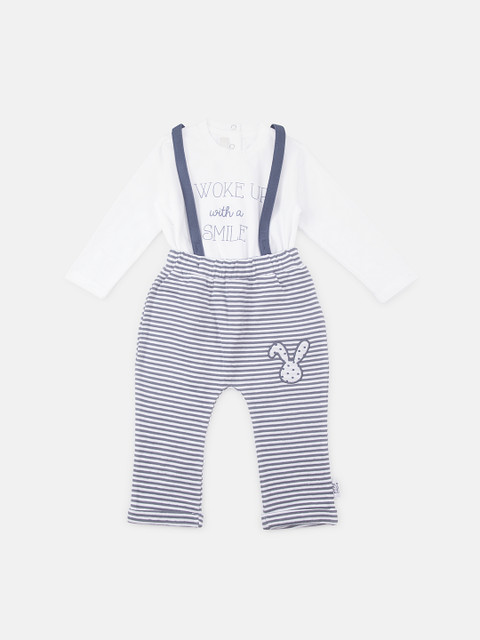 

Chicco Kids White & Navy Blue Printed T-shirt with Trousers