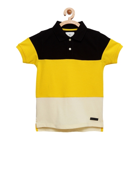 

Cherry Crumble Unisex Kids Black Yellow Colourblocked Polo Collar Pure Cotton T-shirt