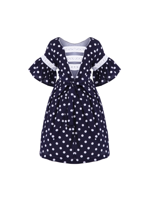 

Stylo Bug Girls Navy Blue & White Printed A-Line Dress