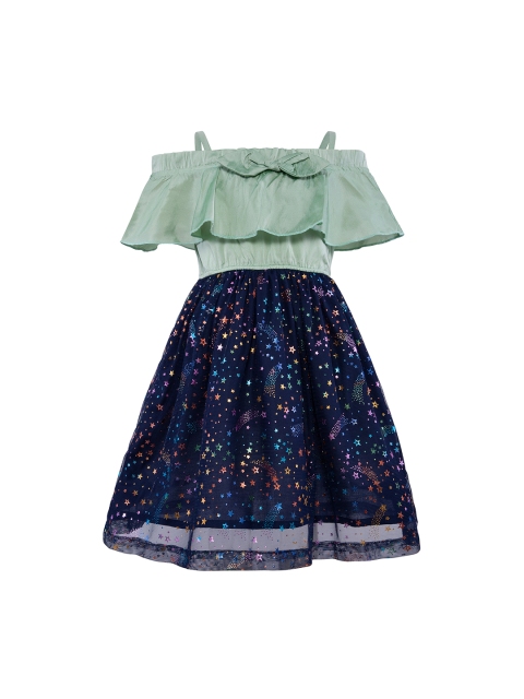 

Stylo Bug Girls Sea Green & Navy Blue Colourblocked Fit and Flare Dress