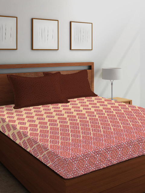 

Boutique Living India Pink Ethnic Motifs 210 TC Cotton 1 King Bedsheet with 2 Pillow Covers