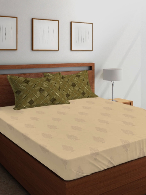 

Boutique Living India Beige Ethnic Motifs 300 TC Cotton 1 King Bedsheet with 2 Pillow Covers