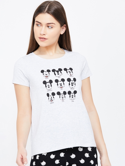 

Ginger by Lifestyle Women Grey Melange & Black Printed Lounge T-Shirt