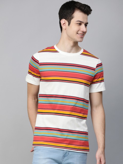 

Mast & Harbour Men White & Red Striped Round Neck T-shirt