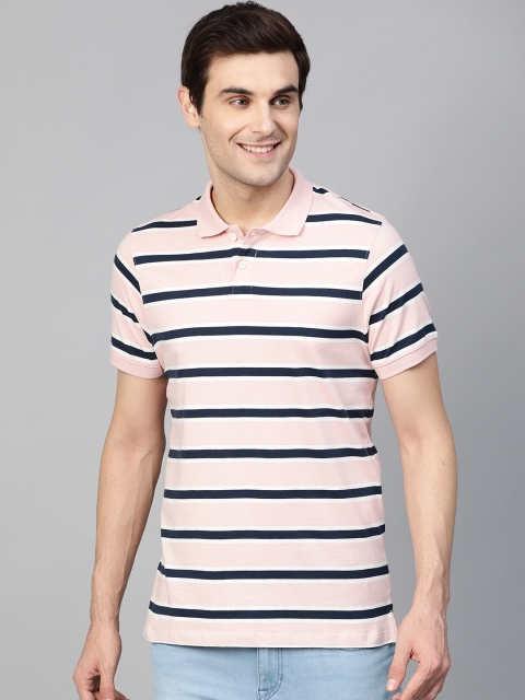 

Mast & Harbour Men Pink & Navy Striped Polo Collar T-shirt