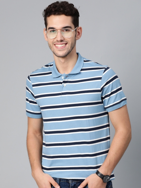

Mast & Harbour Men Blue & White Striped Polo Collar T-shirt
