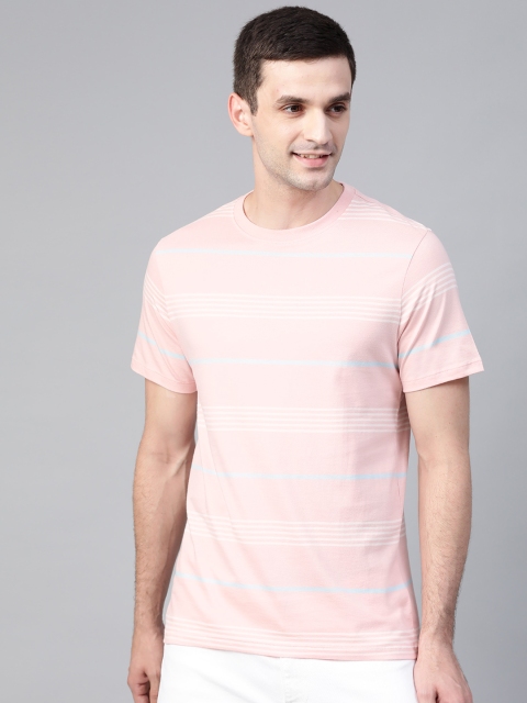 

Mast & Harbour Men Pink & White Striped Round Neck T-shirt