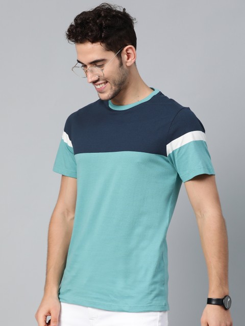 

Mast & Harbour Men Blue Colourblocked Round Neck T-shirt