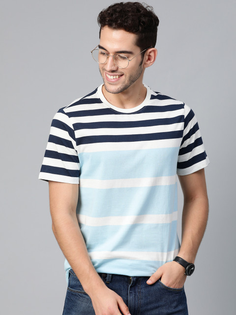 

Mast & Harbour Men Blue & White Striped Round Neck T-shirt