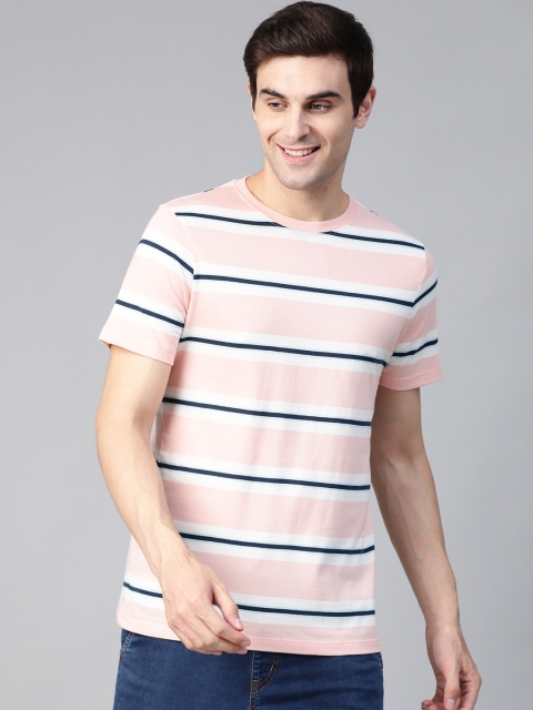 

Mast & Harbour Men Pink & Navy Blue Striped Round Neck T-shirt