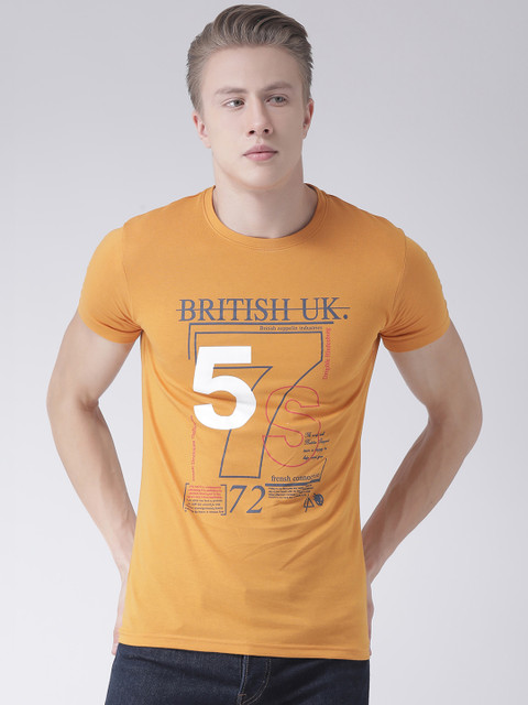

COBB Men Mustard Yellow Printed Round Neck T-shirt