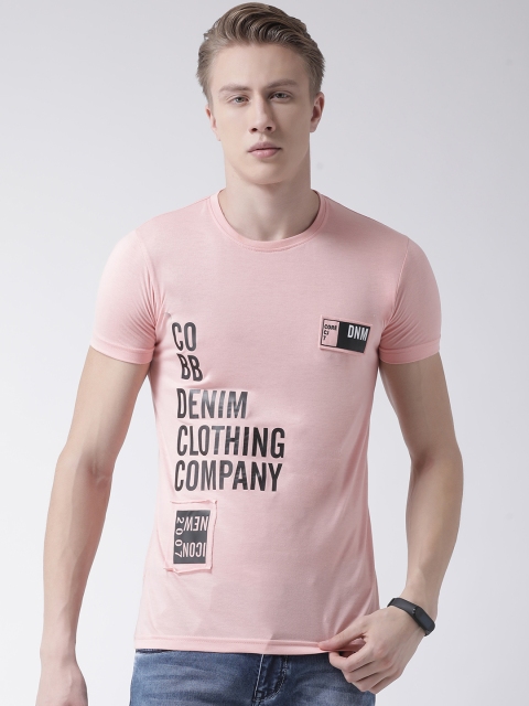 

COBB Men Peach-Coloured Printed Round Neck T-shirt