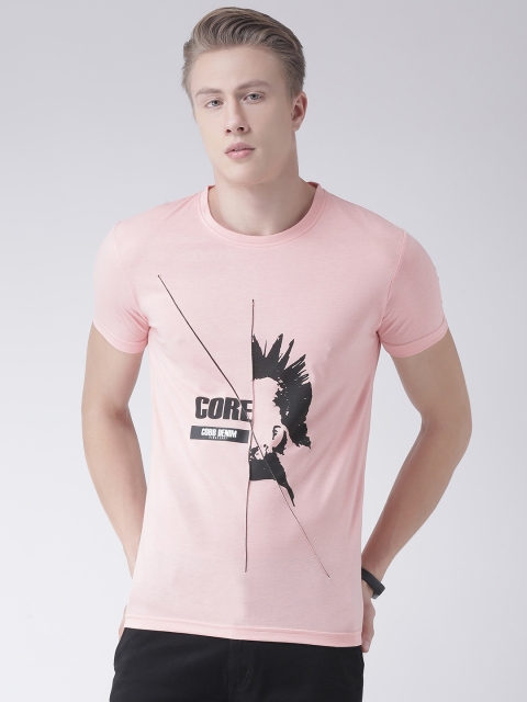 

COBB Men Peach-Coloured Printed Round Neck T-shirt
