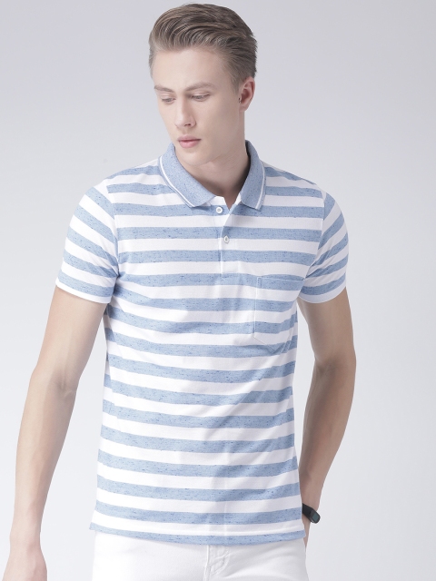 

COBB Men Blue & White Striped Polo Collar T-shirt