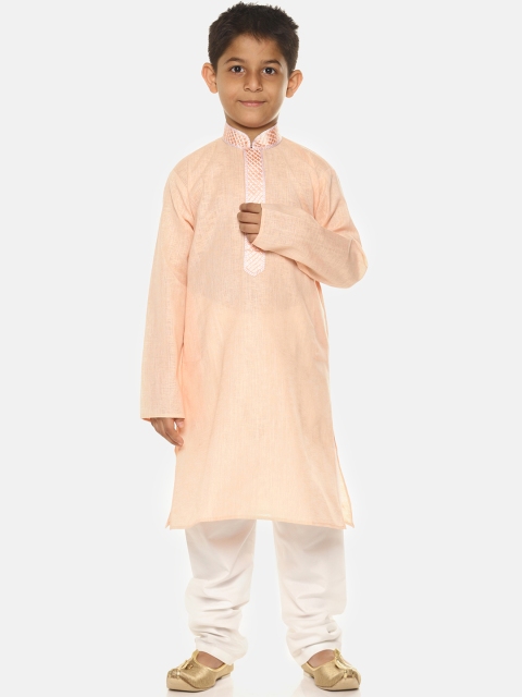 

La Bele Boys Peach & Cream-Colored Solid Kurta with Pyjamas