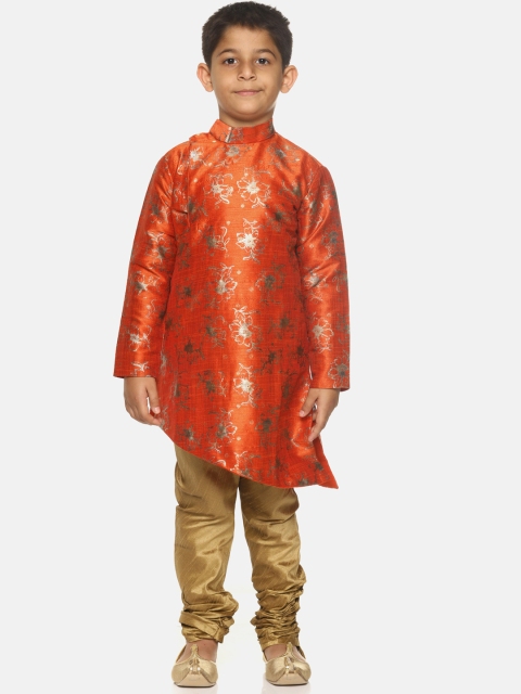 

La Bele Boys Orange & Gold-Toned Printed Kurta With Churidar