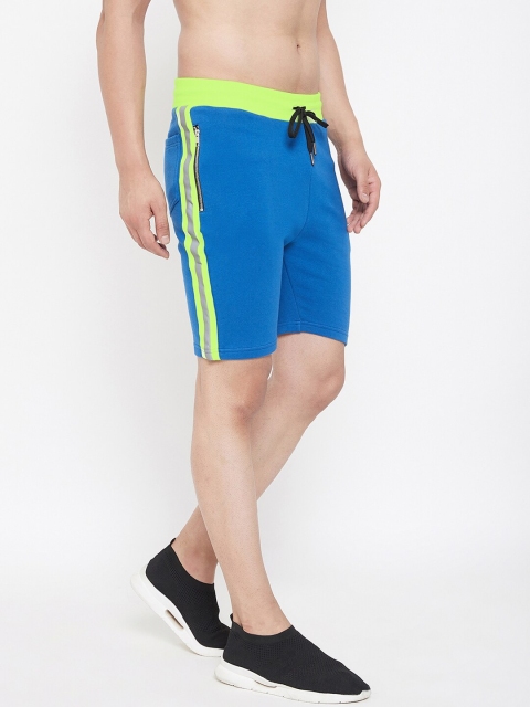 

FUGAZEE Men Blue Reflective Striped Slim Fit Regular Shorts